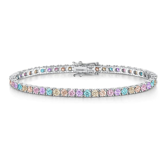 Silver  Pink Blue Peach CZ Pastel Rainbow Tennis Bracelet 7.5" - GVB589