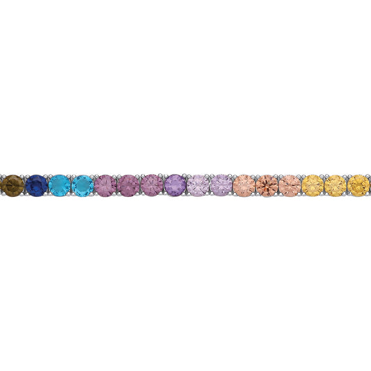 Silver  Alternating Rainbow Tennis Bracelet - GVB590