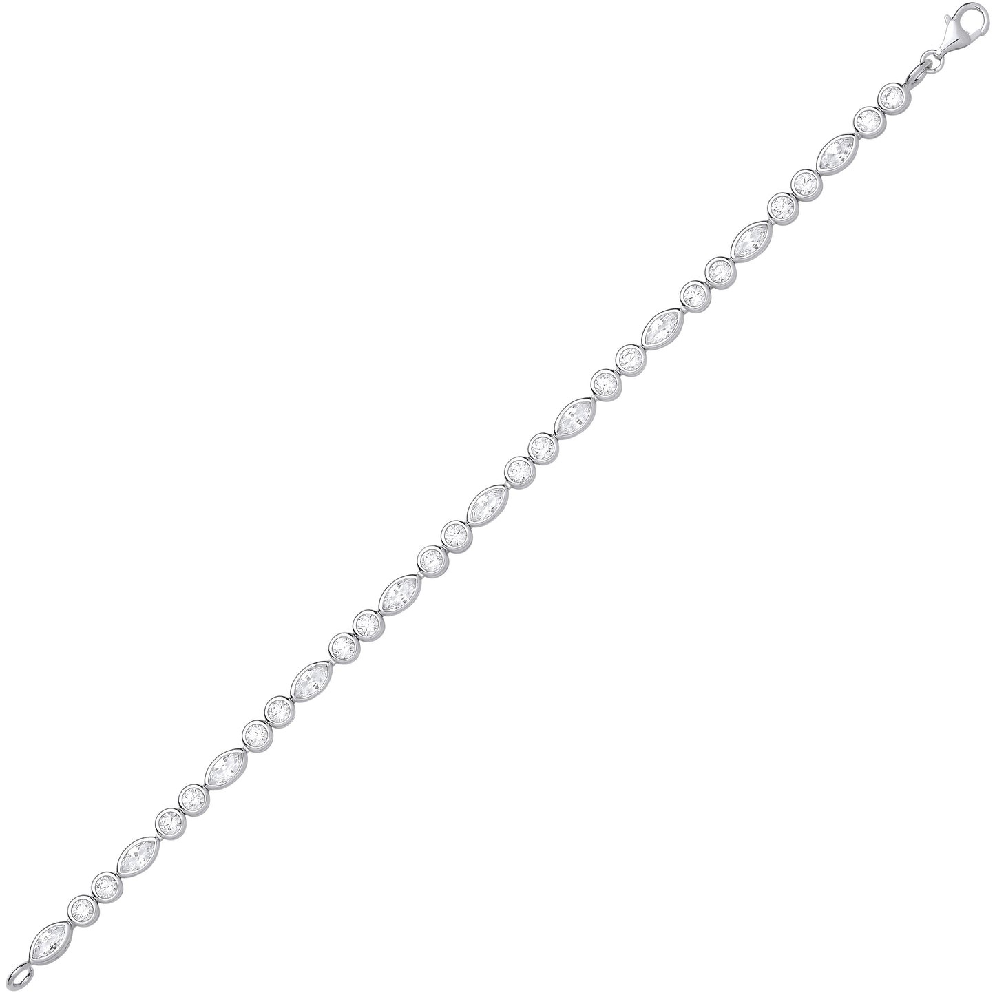 Silver  Alternating Bezel Pebble Peapod Tennis Bracelet 4.5mm 19cm - GVB592