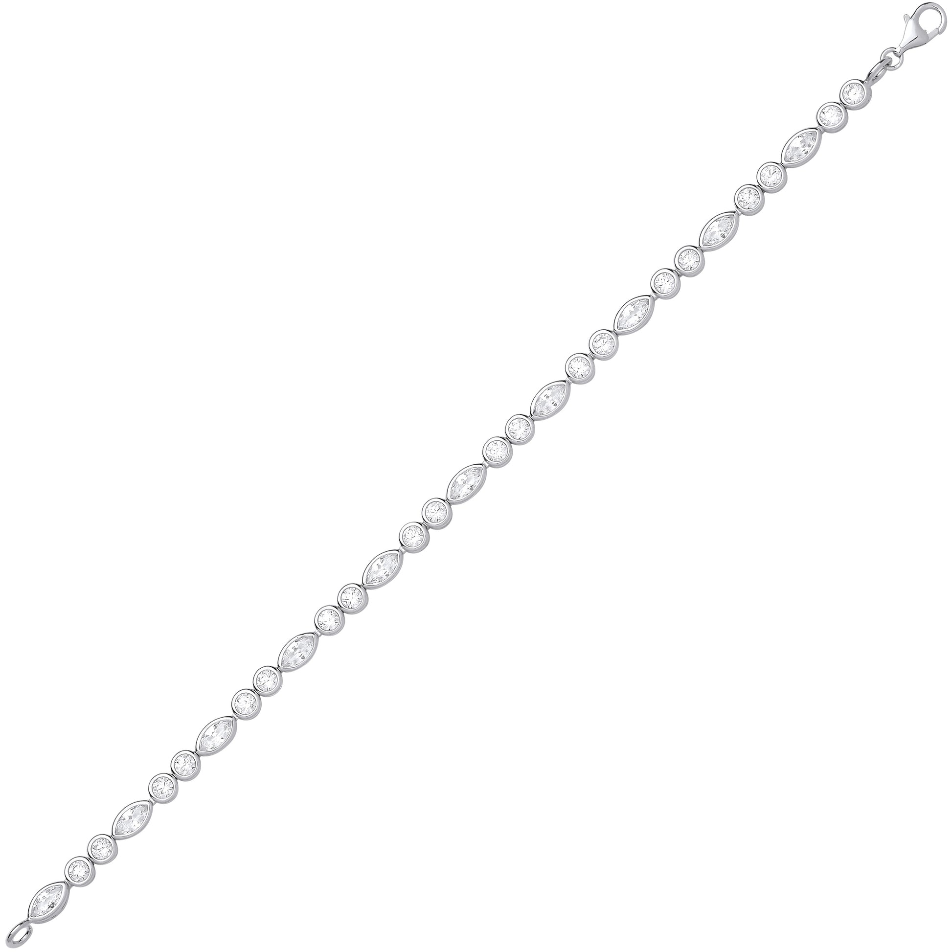 Silver  Alternating Bezel Pebble Peapod Tennis Bracelet 4.5mm 19cm - GVB592