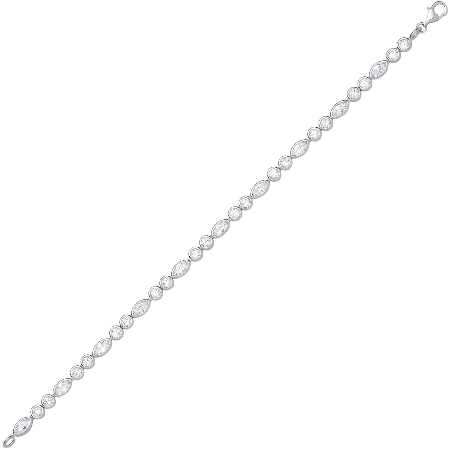Silver  CZ Bezel Pebble Peapod Tennis Bracelet 4mm 7.25" - GVB592
