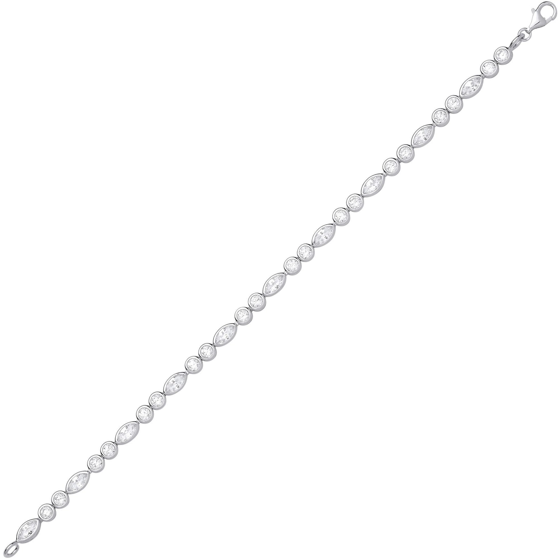 Silver  CZ Bezel Pebble Peapod Tennis Bracelet 4mm 7.25" - GVB592