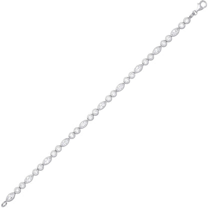 Silver  CZ Bezel Pebble Peapod Tennis Bracelet 4mm 7.25" - GVB592