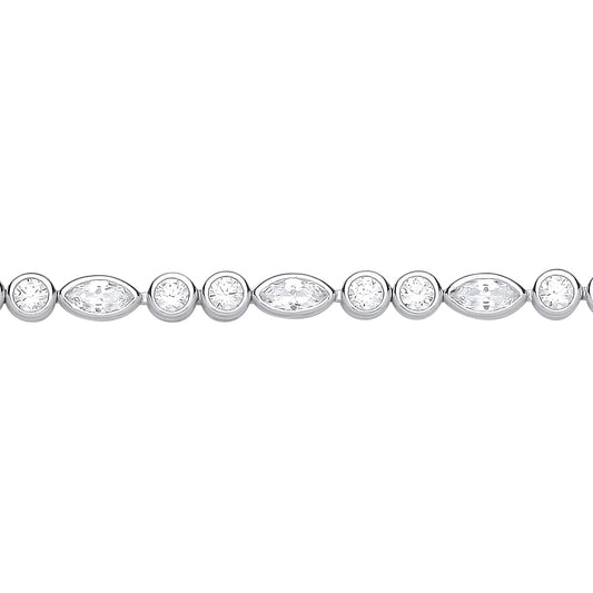 Silver  Alternating Bezel Pebble Peapod Tennis Bracelet - GVB592