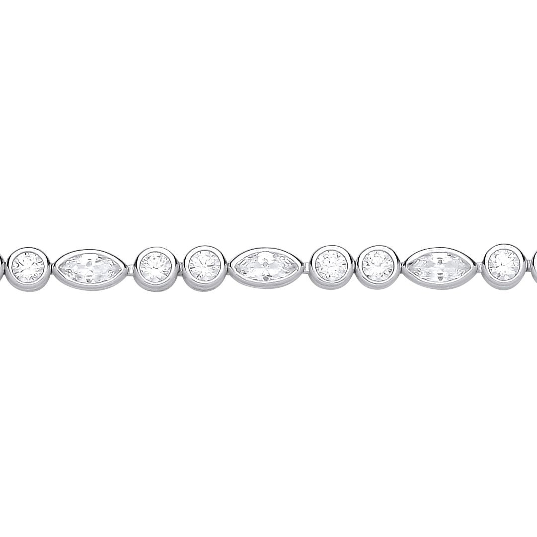 Silver  CZ Bezel Pebble Peapod Tennis Bracelet 4mm 7.25" - GVB592