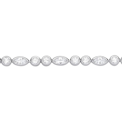 Silver  CZ Bezel Pebble Peapod Tennis Bracelet 4mm 7.25" - GVB592