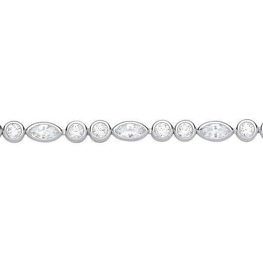 Silver  CZ Bezel Pebble Peapod Tennis Bracelet 4mm 7.25" - GVB592