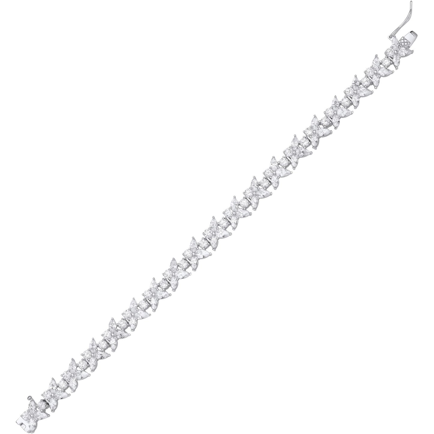 Silver  Pear CZ Forsythia Trillium Flower Tennis Bracelet 7.5" - GVB593