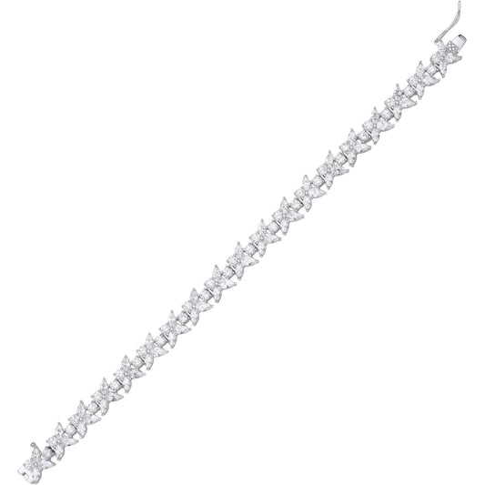 Silver  Pear CZ Forsythia Trillium Flower Tennis Bracelet 7.5" - GVB593