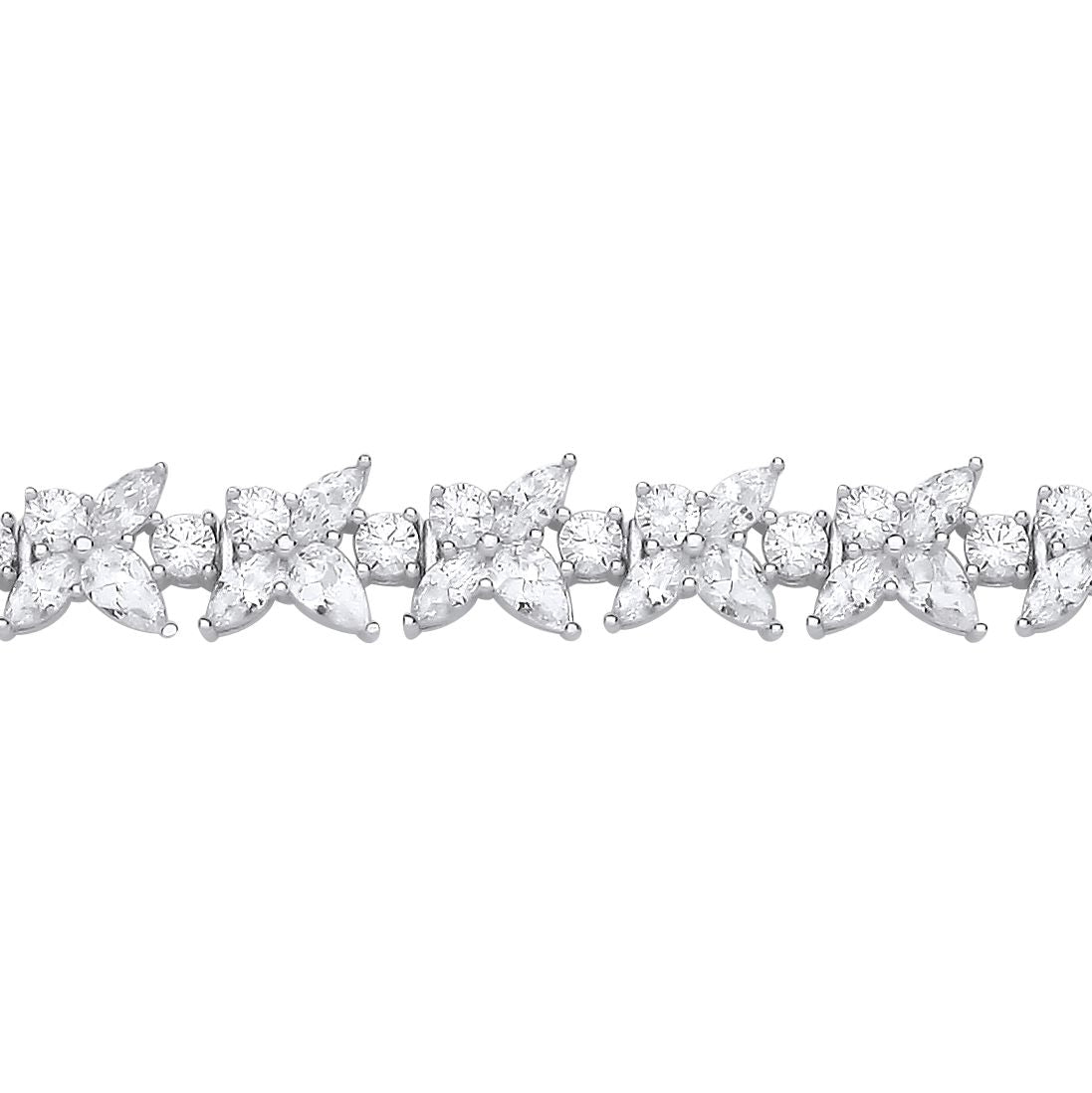 Silver  Pear CZ Forsythia Trillium Flower Tennis Bracelet 7.5" - GVB593