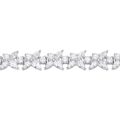 Silver  Pear CZ Forsythia Trillium Flower Tennis Bracelet 7.5" - GVB593
