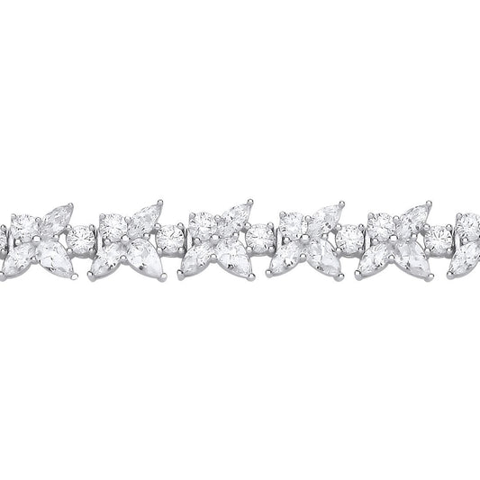 Silver  Pear CZ Forsythia Trillium Flower Tennis Bracelet 7.5" - GVB593