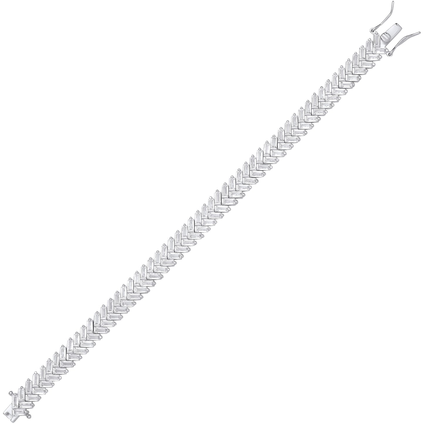 Silver  Baguette CZ Herringbone Cluster Tennis Bracelet 8mm 7 inch - GVB594