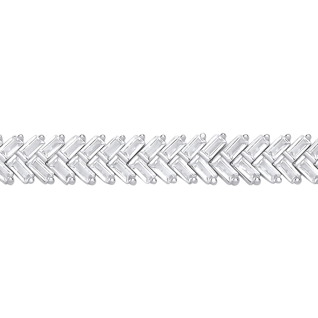 Silver  Baguette CZ Herringbone Cluster Tennis Bracelet 8mm 7 inch - GVB594