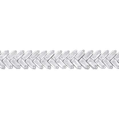 Silver  Baguette CZ Herringbone Cluster Tennis Bracelet 8mm 7 inch - GVB594