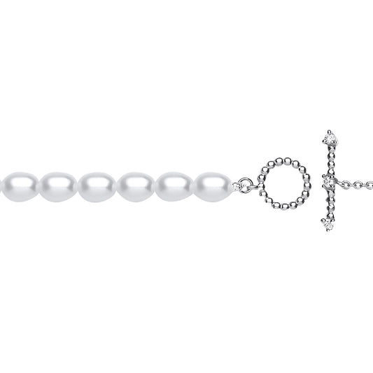 Silver  Oval Pebble T-Bar Toggle Bracelet - GVB595