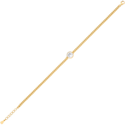Gilded Silver  Bezel Solitaire Curb Chain Bracelet - GVB597G