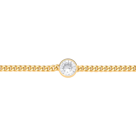 Gilded Silver  Bezel Solitaire Curb Chain Bracelet - GVB597G