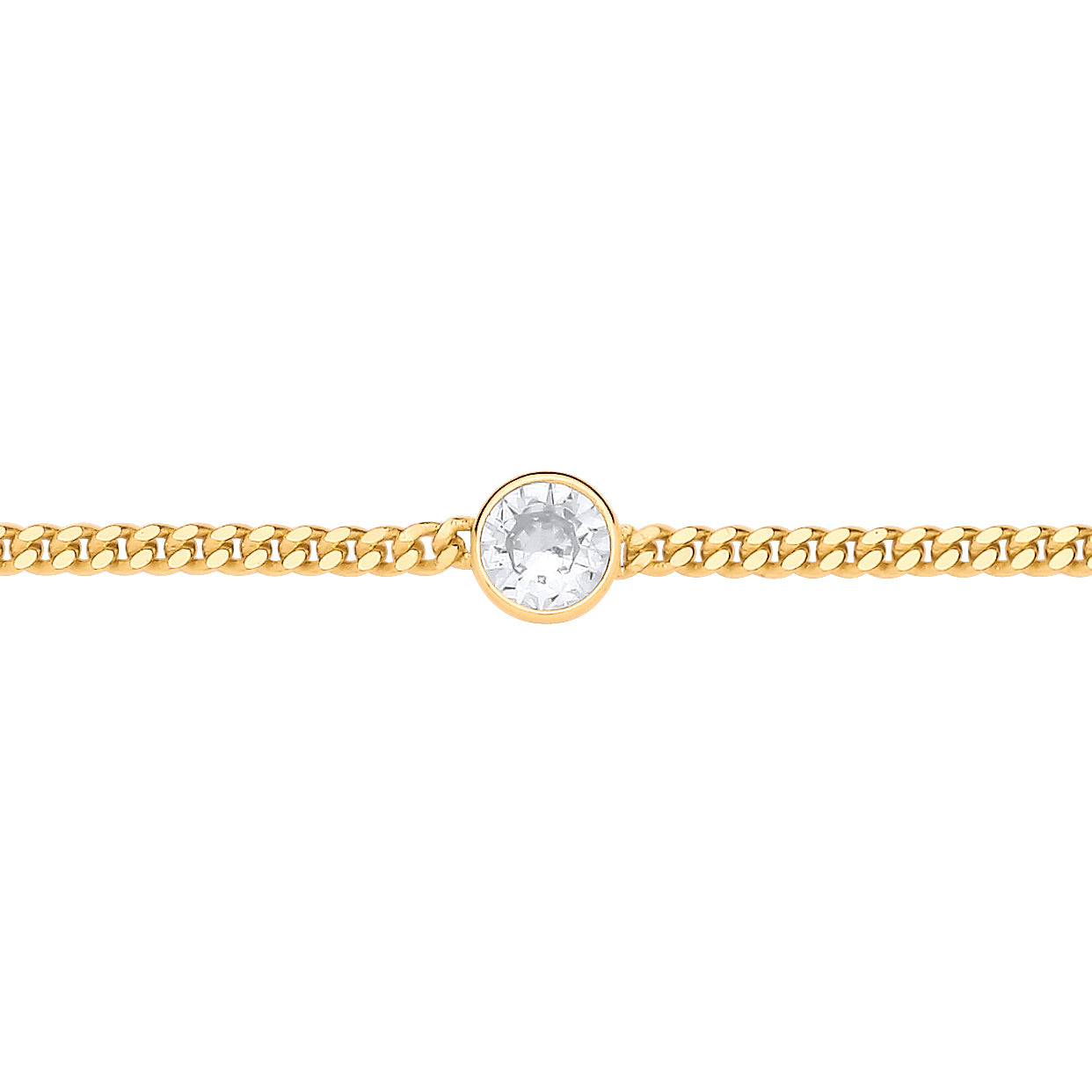 Gilded Silver  CZ Bezel Solitaire Curb Chain Bracelet 3mm 7.5 + 1" - GVB597G