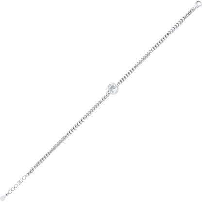 Silver  Bezel Solitaire Curb Chain Bracelet - GVB597RH