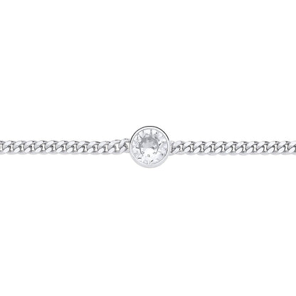 Silver  CZ Bezel Solitaire Curb Chain Bracelet 3mm 7.5 + 1 inch - GVB597RH