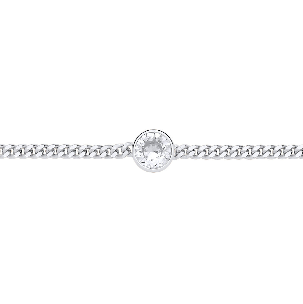 Silver  CZ Bezel Solitaire Curb Chain Bracelet 3mm 7.5 + 1 inch - GVB597RH