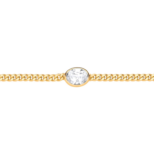 Gilded Silver  Bezel Solitaire Curb Chain Bracelet - GVB598G