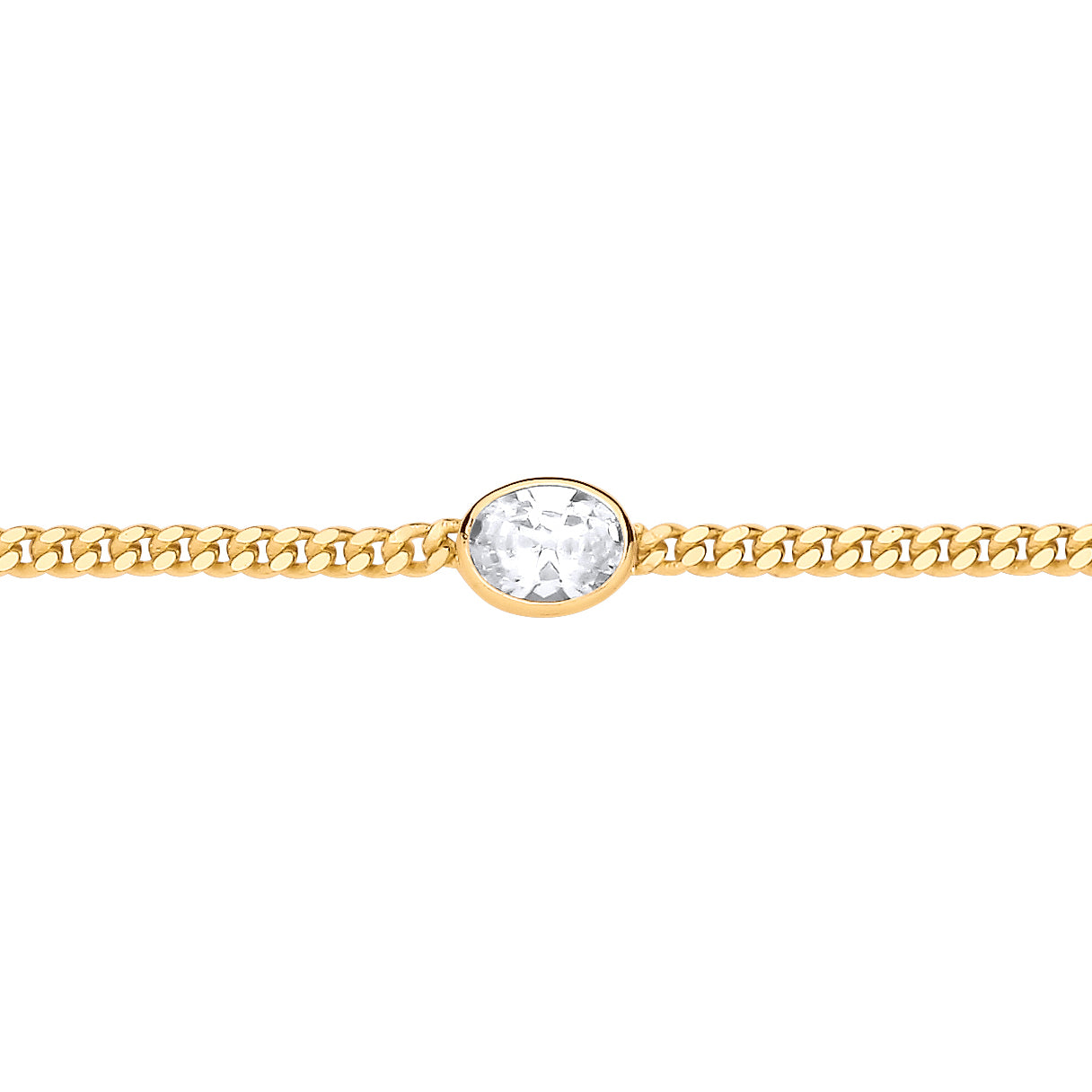 Gilded Silver  Bezel Solitaire Curb Chain Bracelet - GVB598G