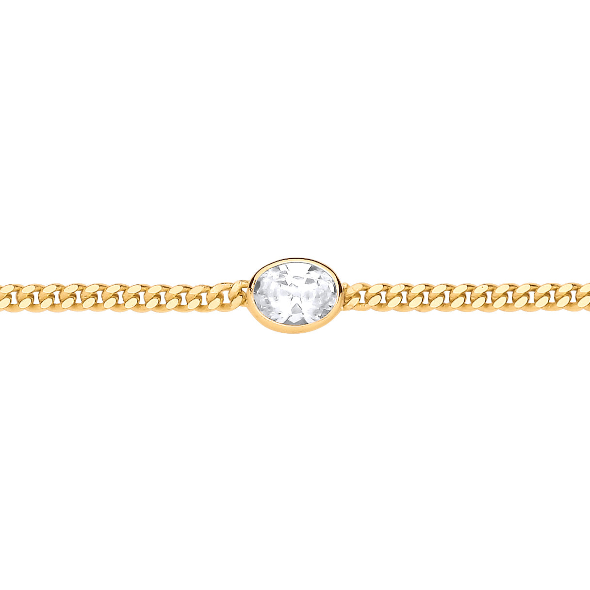 Gilded Silver  Oval CZ Bezel Curb Chain Bracelet 3mm 8.5" - GVB598G