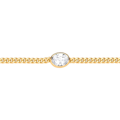 Gilded Silver  Oval CZ Bezel Curb Chain Bracelet 3mm 8.5" - GVB598G