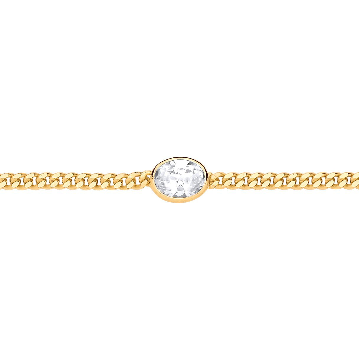 Gilded Silver  Oval CZ Bezel Curb Chain Bracelet 3mm 8.5" - GVB598G