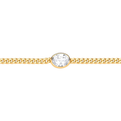 Gilded Silver  Oval CZ Bezel Curb Chain Bracelet 3mm 8.5" - GVB598G