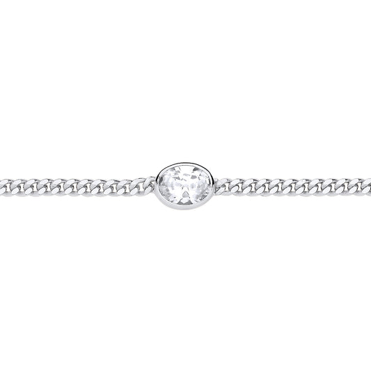 Silver  Bezel Solitaire Curb Chain Bracelet - GVB598RH