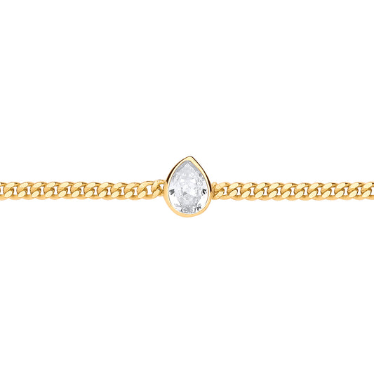 Gilded Silver  Bezel Solitaire Curb Chain Bracelet - GVB599G