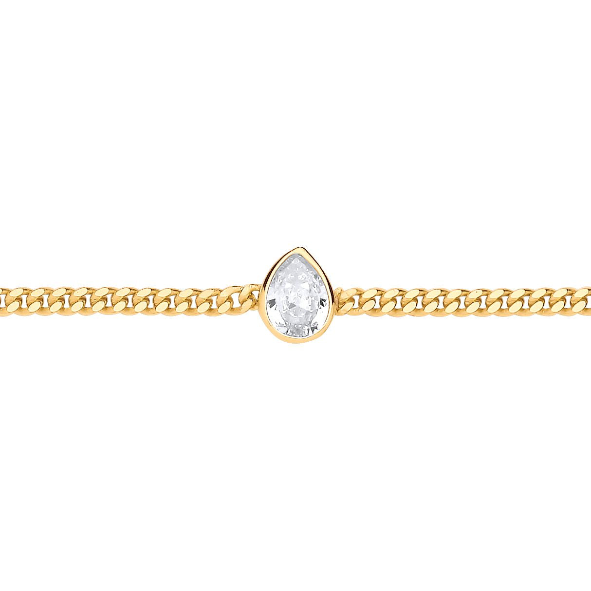 Gilded Silver  Pear CZ Bezel Curb Chain Bracelet 3mm 8.5" - GVB599G