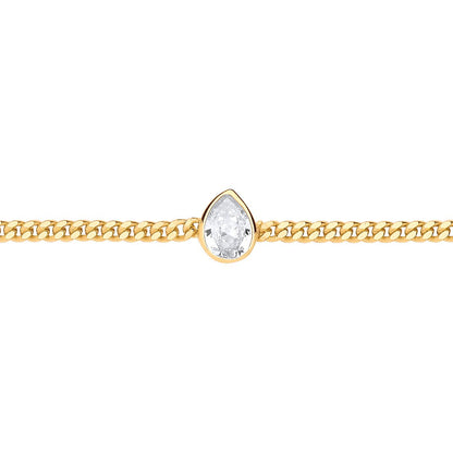 Gilded Silver  Pear CZ Bezel Curb Chain Bracelet 3mm 8.5" - GVB599G
