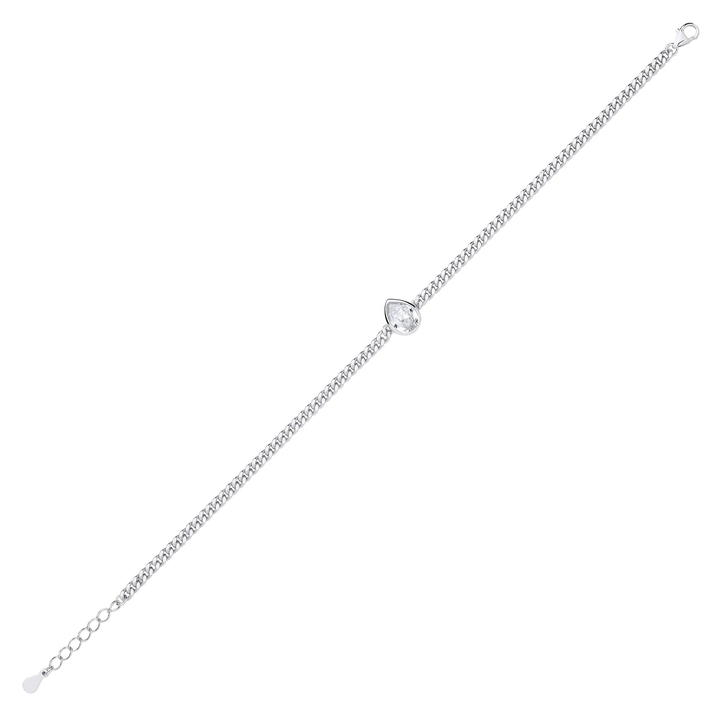 Silver  Bezel Solitaire Curb Chain Bracelet - GVB599RH