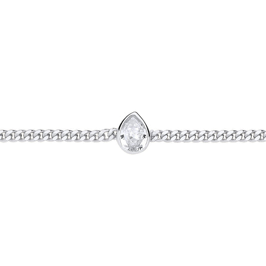 Silver  Bezel Solitaire Curb Chain Bracelet - GVB599RH