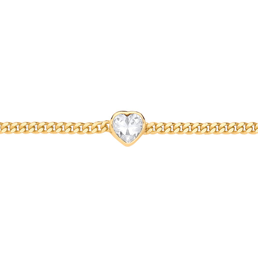 Gilded Silver  Bezel Solitaire Curb Chain Bracelet - GVB600G