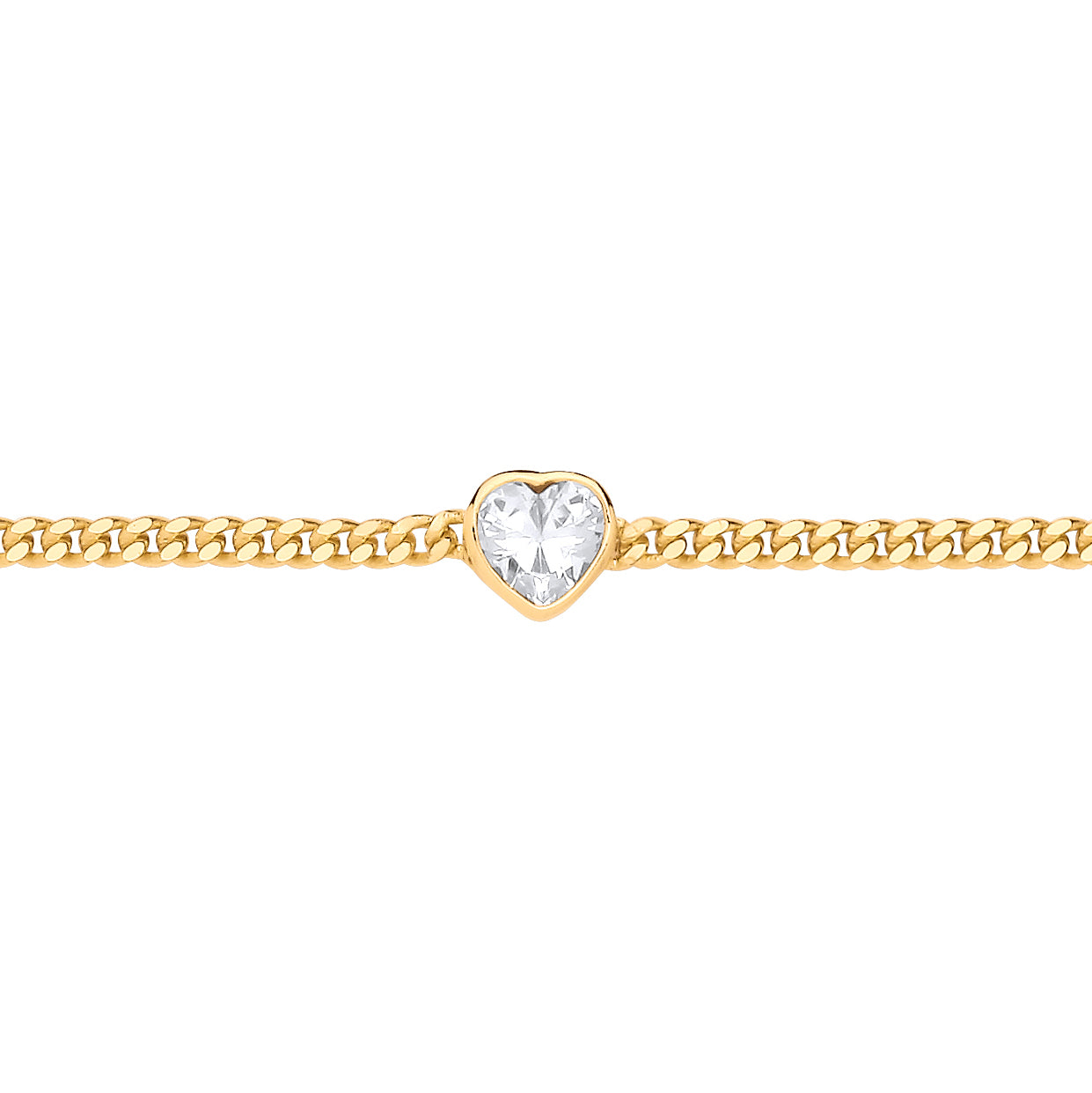 Gilded Silver  Heart CZ Bezel Curb Chain Bracelet 3mm 8.5" - GVB600G