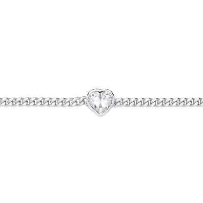 Silver  Bezel Solitaire Curb Chain Bracelet - GVB600RH