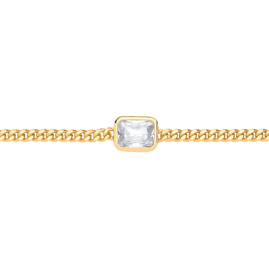 Gilded Silver  Bezel Solitaire Curb Chain Bracelet - GVB601G