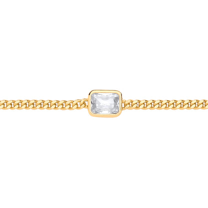 Gilded Silver  Radiant CZ Bezel Curb Chain Bracelet 3mm 8.5" - GVB601G