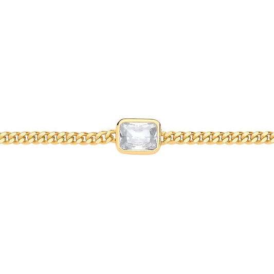 Gilded Silver  Radiant CZ Bezel Curb Chain Bracelet 3mm 8.5" - GVB601G