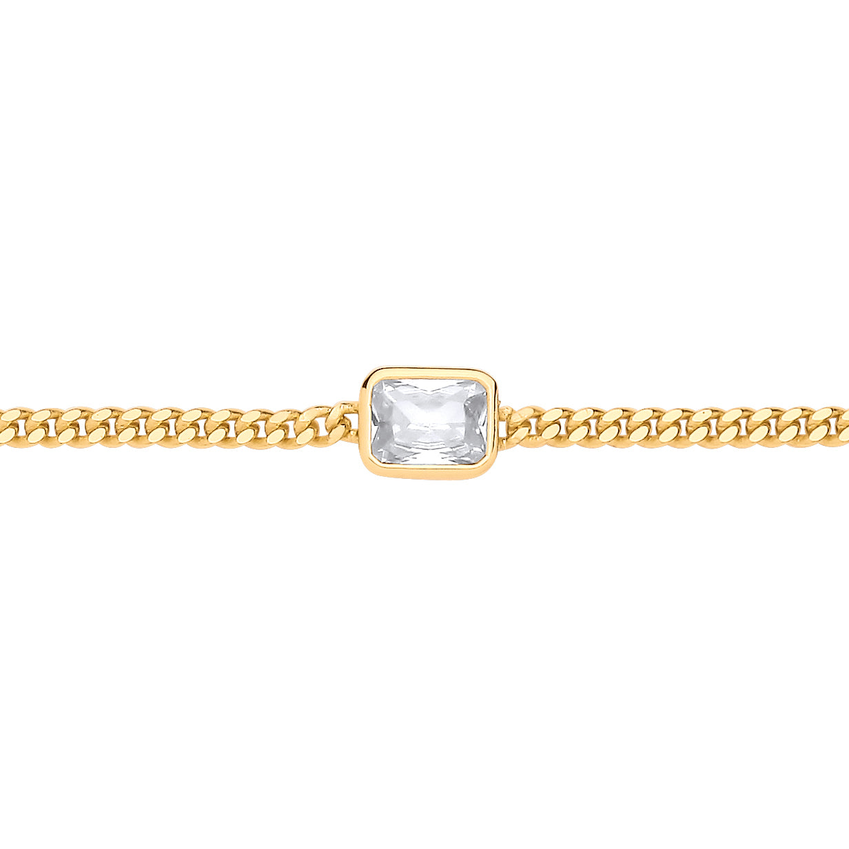 Gilded Silver  Radiant CZ Bezel Curb Chain Bracelet 3mm 8.5" - GVB601G