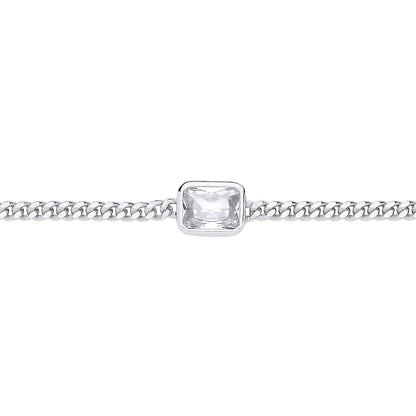 Silver  Radiant CZ Bezel Solitaire Curb Chain Bracelet 3mm 8.5" - GVB601RH