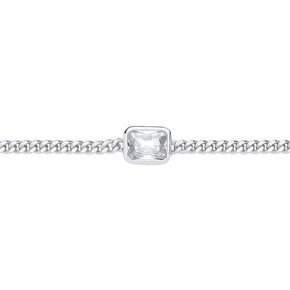 Silver  Radiant CZ Bezel Solitaire Curb Chain Bracelet 3mm 8.5" - GVB601RH