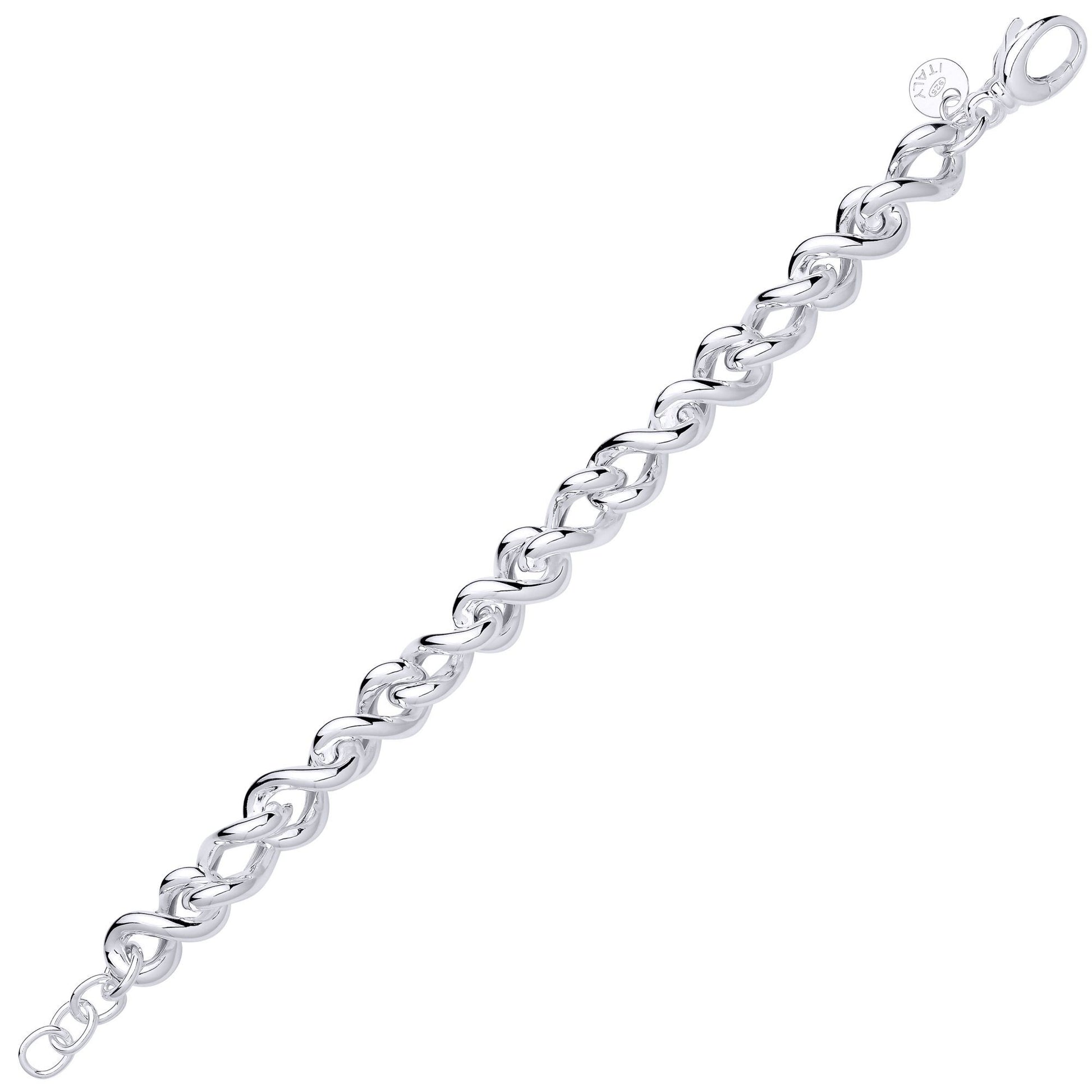 Silver  Twisted Figure 8 Infinity Link Bracelet 10.5mm 7.5 inch - GVB604