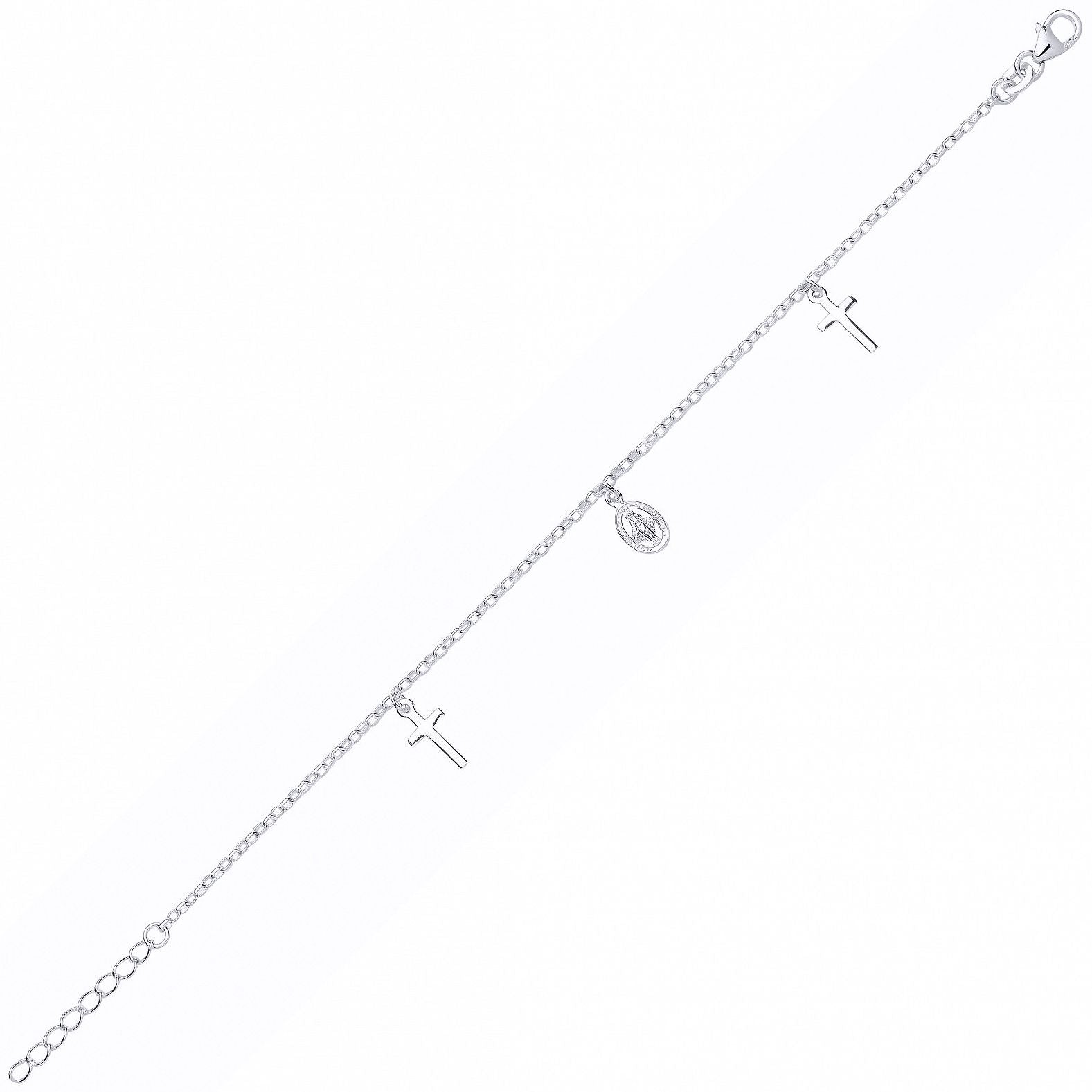 Silver  St Christopher Medallion Cross Pendant Religious Bracelet - GVB605