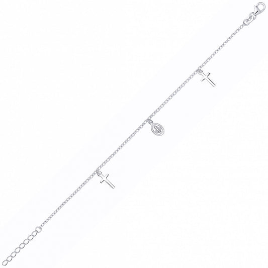 Silver  St Christopher Medallion Cross Pendant Religious Bracelet - GVB605